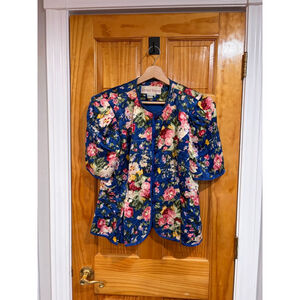 Richard Warren 100% Silk Floral Jacket 14 Vintage Puff Sleeve Evening Top